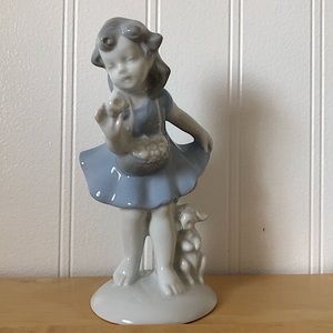 Gerold Porzellan Purse Girl with Dog Figurine Blue & White 6681B VNTG VGC